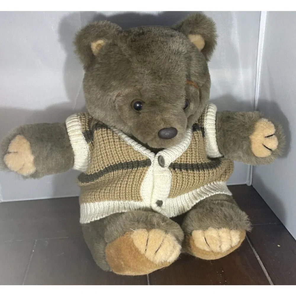 Princess Soft Toys Brown Teddy Bear Sweater Cardigan Plush 14”‎ Stuffed Animal